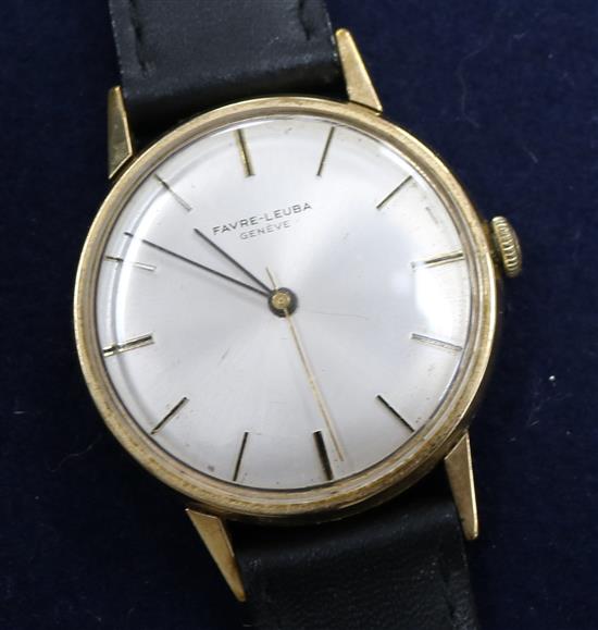 A gentlemans early 1970s 9ct gold Favre Leuba manual wind wrist watch, with Favre Leuba box.